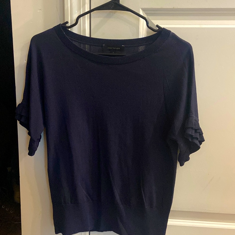 Ann Taylor Navy Work Blouse Size Small